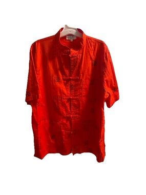 Men's Casual Button-Down Mandarin Collar Shirt - Red XL